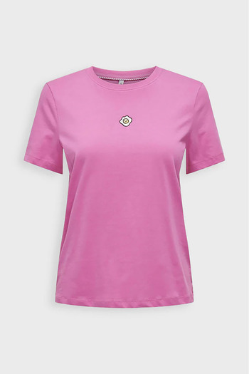 ONLY Women's Onlfoodie Print and Text Detailed Short Sleeve 100% Cotton T-Shirt15316728 Pink