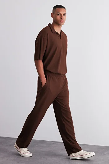 Trendyol Collection Καφέ φούτερ με φαρδύ πόδι χωρίς τσάκιση περιορισμένης έκδοσης - Κρυφό κορδόνι, One Piece TMNSS23EA00013
