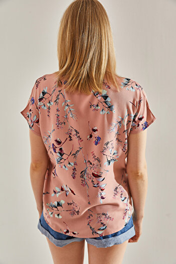 Bianco Lucci Powder Colored Women's Viscose Shirt - Short Sleeve, Patterned40831005