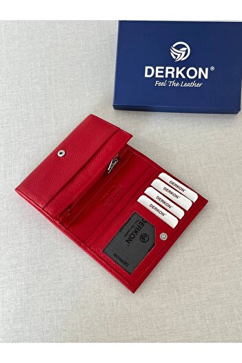 DERKON Mendy Model Kullanışlı Hakiki Deri Orta Boy Kadın Cüzdanı Kırmızı Renk