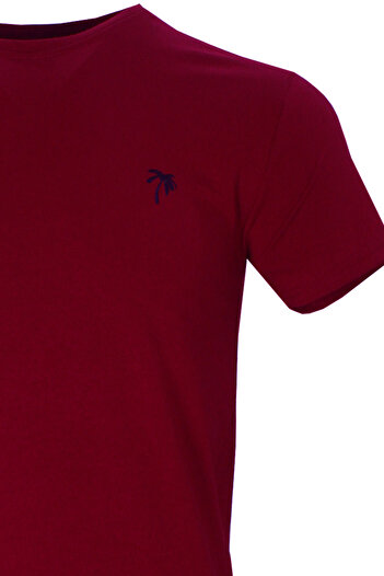 Varetta Men's Dark Claret Red Crew Neck Lycra Cotton Short Sleeve T-shirt