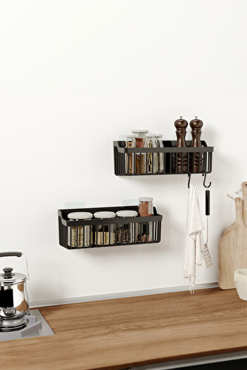 ATA HOME BANYOR Adhesive Countertop Spice Rack In-Cabinet Organizer, 2-Piece Kitchen Organizer Plastic