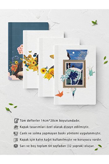 Postifull Modern Art Themed Notebook Set - 4 Pieces - 14cm*20cm - 64 Pages - Unlined