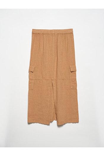 Dilvin 80875 Long Skirt with Cargo Pockets-Beige