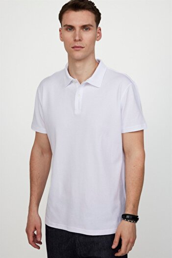 Tudors Ανδρικό T-Slim Fit Slim Fit 100% βαμβακερό μπλουζάκι με λευκό γιακά πόλο