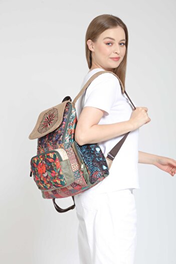 Street Bag Patchwork Tasarım Etnik Otantik Bohem Sırt Çantası Günlük Seyahat Kullanım Parçalı Desen