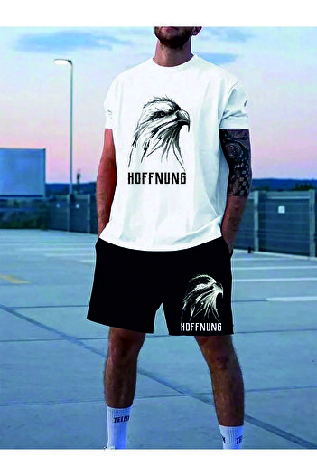 HOFFNUNG Full Shorts Unisex Printed Oversize Shorts T-Shirt Set