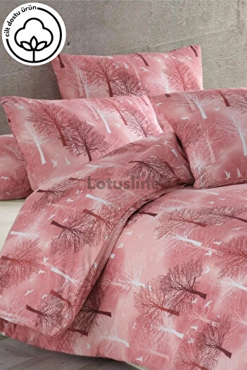 Lotusline Home Claret Red Tree Pattern Single Luxury Cotton Duvet Cover Set - Set