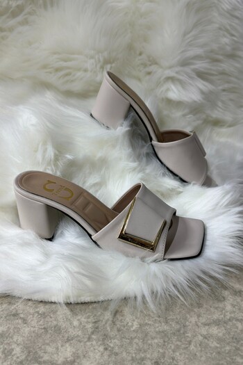 Nstil Beige Women's Slippers - Buckle, Chunky Heels and Comfortable Soft Soles 219
