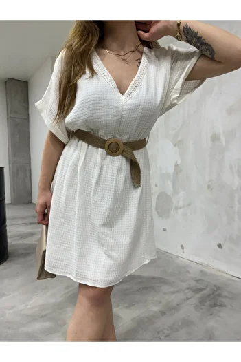 BİKELİFE Γυναικείο Καλοκαιρινό φόρεμα με λαιμόκοψη V ελαστική μέση με ζώνη