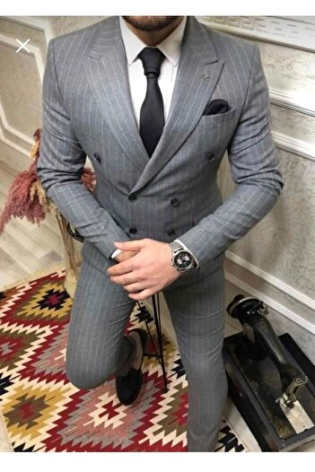 ENRICO MASAROTTI Striped Double-breasted Suit Dress
