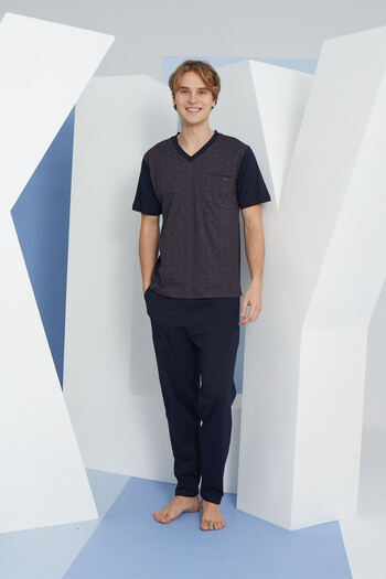 KLY Men's Oversize V-Neck Shortcut Pocket Large Size Pajama Set