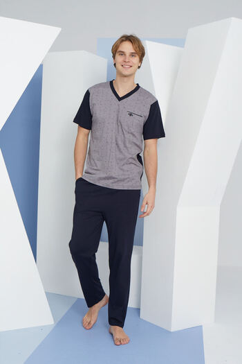 KLY Men's Oversize V-Neck Shortcut Pocket Large Size Pajama Set
