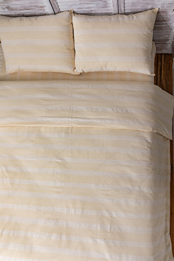 EtkiModa Vintage 100% Cotton White Striped Double Bed Sheet Set