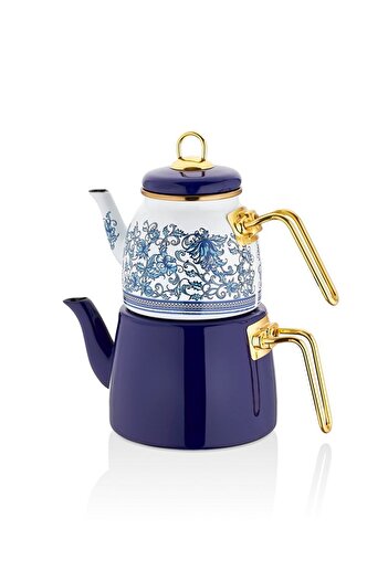 Bayev Elite Class 200807   Blue Ottoman Kütahya Tile Pattern Motif Enamel Teapot