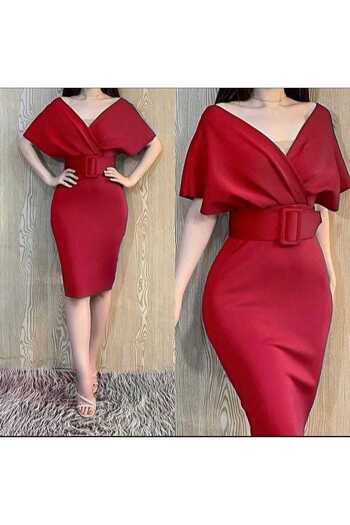 merysare Colorful Diver Fabric Belted Dress