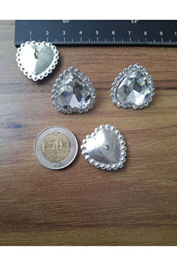 Beyna HEART CRYSTAL STONE METAL BUTTON 2.5 CM 1 PACK 3 PIECES