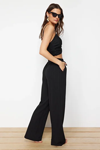 Trendyol Collection Black Beach Suit - Woven Textured Blouse and Pants Tbess24Au00076