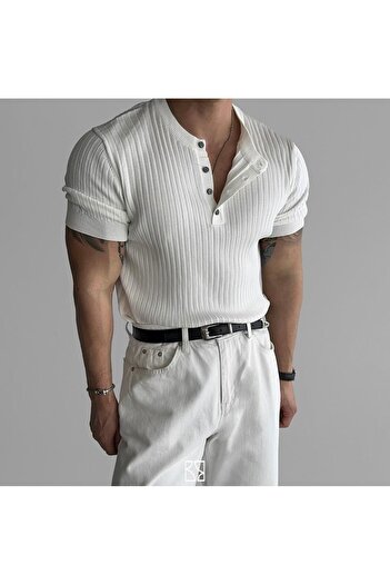 Tarz Cool Ανδρικό πλεκτό μπλουζάκι Hakim Collar - με κουμπιά