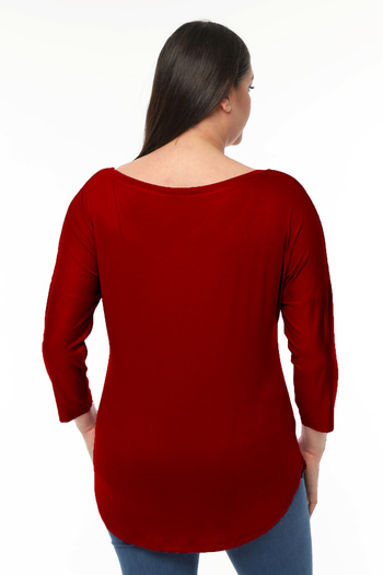 Curvy Trend Plus Size Wide V-Neck Half Sleeve Oval Slit Blouse