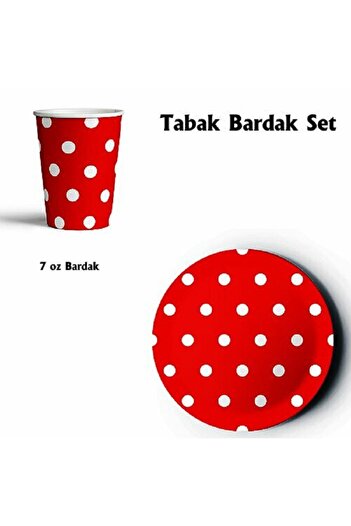 My Paper Craft 8'Lİ KIRMIZI PUANTİYELİ KARTON TABAK BARDAK SET