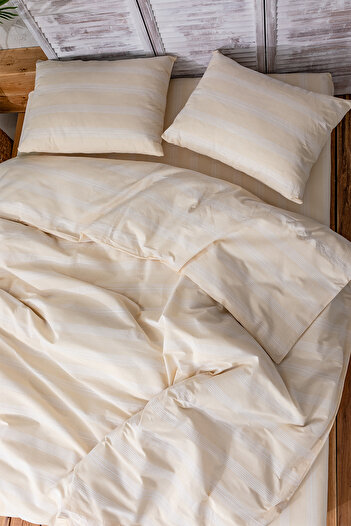 EtkiModa Vintage 100% Cotton White Striped Double Bed Sheet Set
