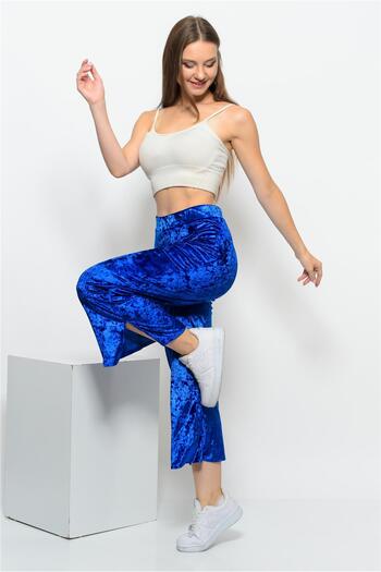 Nuseel Women's Elastic Waist Side Slit Janjan Velvet Trousers Saks