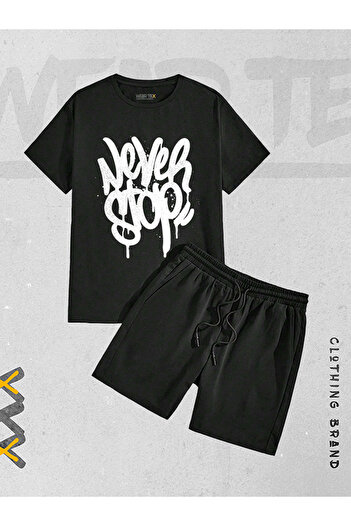 WEARTEX New Season 2-Piece Never Stop Printed Shorts T-shirt Set