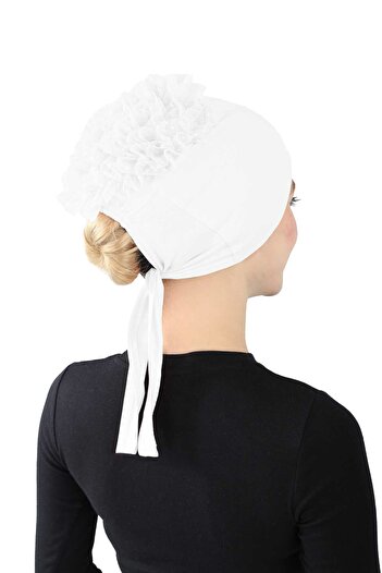 Ecardin Plus Size Knobed Laced Bonnet - White St 212