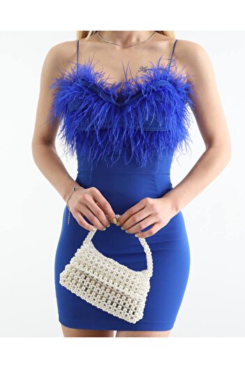 merysare Rochie cu bretele spaghetti cu pene din material dublu - Opțiune de culoare