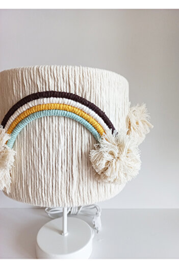 C&A&B KUZEY AVİZE Ecru Cylinder Macrame Rope Wrap Rainbow - Baby Boy and Children's Room Lampshade