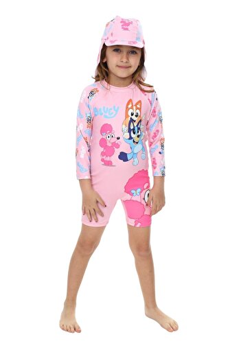 My Kids Wear Zippered Long Sleeve Girl's Swimsuit with Hat