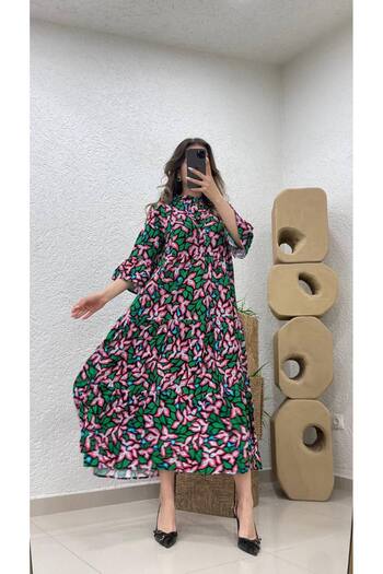 ZF BUTİK SHIRT DRESS MULTICOLOR FAKIR SLEEVE DOMINANT COLLAR