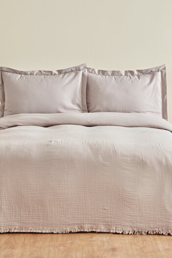 Karaca Home Minel Muslin Double Pique Bedspread Set Ice Gray
