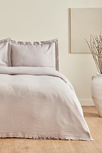 Karaca Home Minel Muslin Double Pique Bedspread Set Ice Gray