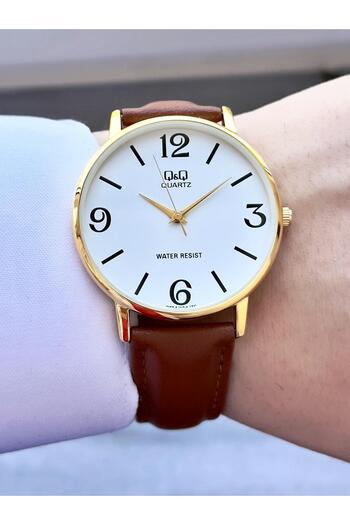 Q&Q Men's Leather Cord Wristwatch