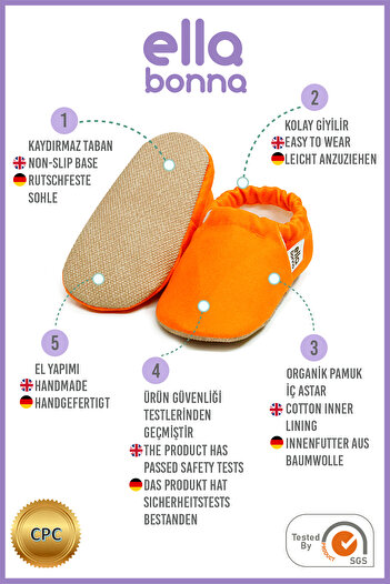 Ella Bonna Orange Slippers - Non-Slip Sole Baby and Nursery Shoes