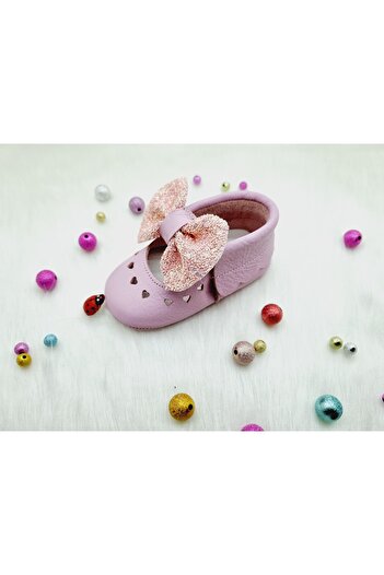 Tiny Genuine Leather Pink Bow - Easy to Wear and Comfortable Anatomical Sole with Elastic