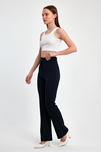 ElitWear FRONT SEWING DETAIL ELASTIC WAIST STRETCH CREPE FABRIC GRASSED PALAZZO WOMEN'S PANT