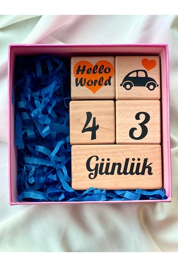 mogokids Turuncu siyah yazılı bebek hediyelik seti bebeğe özel anı küpü seti