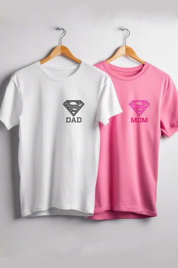 Vordevia Super Mom Super Dad με στάμπα Λευκό Ροζ Oversize Lover Συνδυασμός