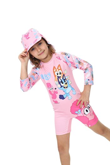 My Kids Wear Zippered Long Sleeve Girl's Swimsuit with Hat