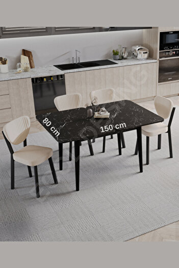 FAYMEND 4lü, Açılır, Döner, Mutfak Masası Takımı, Yemek Masası, Kapalı Ölçü: 75x80 cm - Açık Ölçü: 80x150 cm