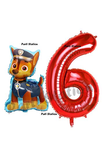 Parti Station Paw Patrol Balloon and Red Figure Chase Police Dog 6 Year Old Birthday Set