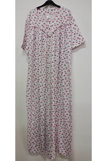 Flamingo Women's Pink White Neck Cotton Short Sleeve Mother's Nightgown