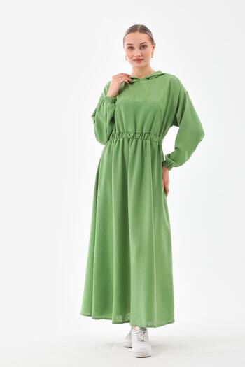 WestBound Women's Summer Linen Hijab Sports Dress with Hooded Waist and Drawstring Pocket GREEN