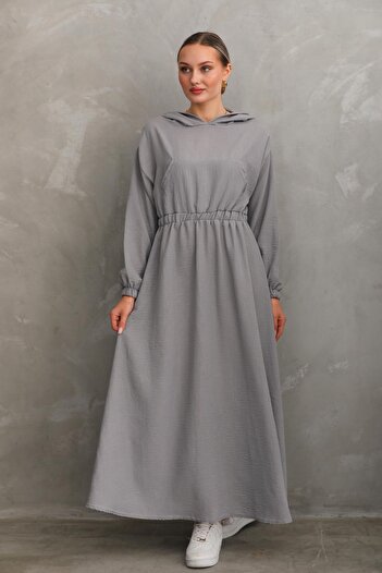WestBound Women's Summer Linen Hijab Sports Dress with Hooded Waist and Drawstring Pockets GRAY