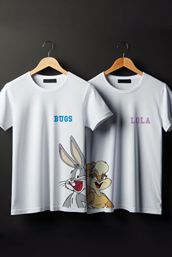 Vordevia Bugs and Lola Bunny με στάμπα Λευκό Oversize Lover Συνδυασμός