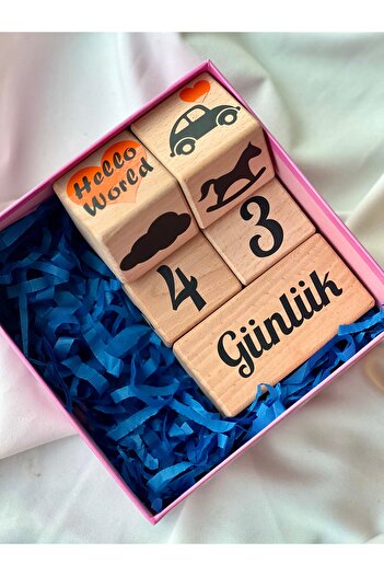 mogokids Turuncu siyah yazılı bebek hediyelik seti bebeğe özel anı küpü seti
