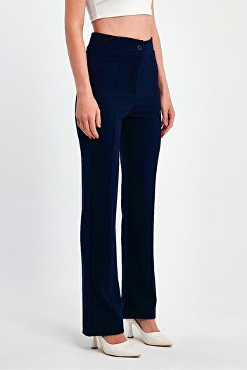 ElitWear FRONT SEWING DETAIL ELASTIC WAIST STRETCH CREPE FABRIC GRASSED PALAZZO WOMEN'S PANT
